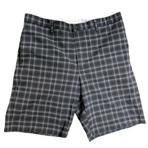 Greg Norman Men Golf Shorts Grey White Black Plaid Performance Stretch Fabric 36
